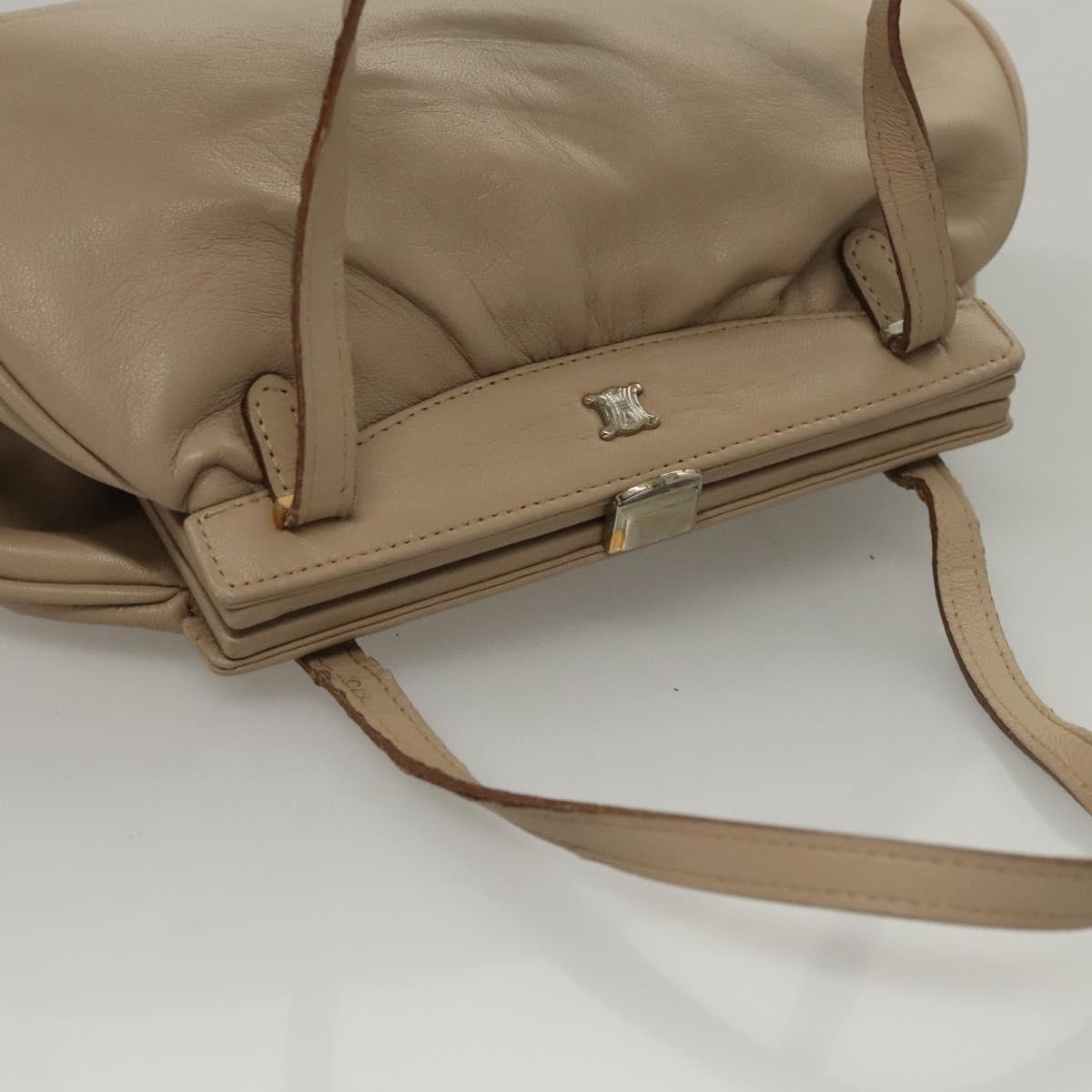CELINE Hand Bag Leather Beige Auth 117663