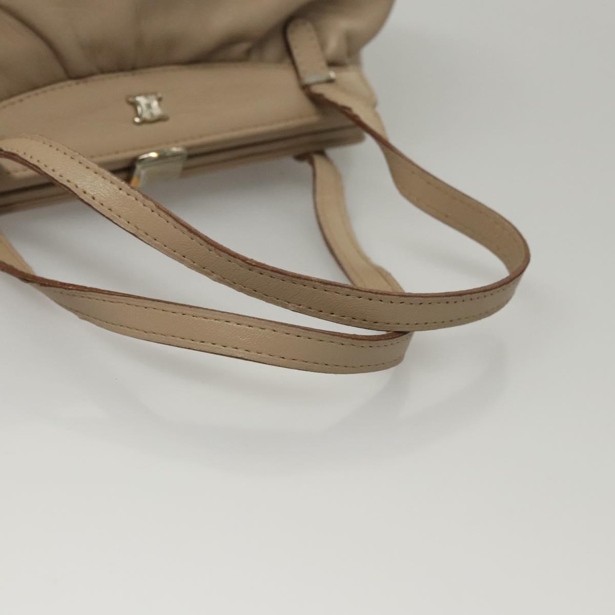 CELINE Hand Bag Leather Beige Auth 117663