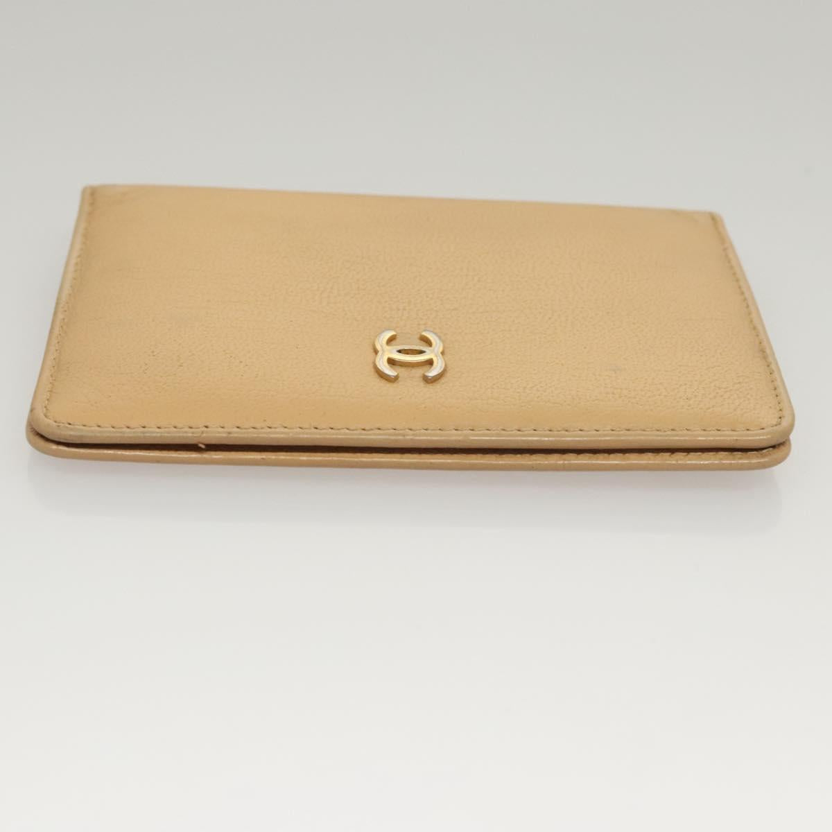 CHANEL COCO Mark Card Case Leather Beige CC Auth 117664