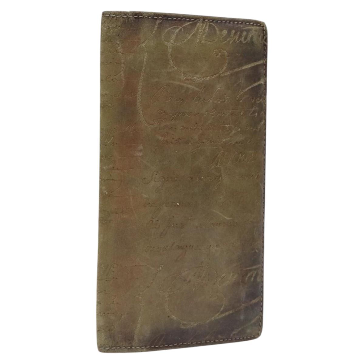 Berluti Calligraphy Long Wallet Leather Brown Auth 117665