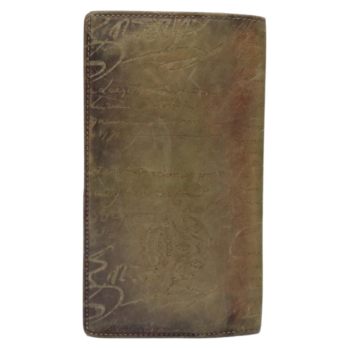 Berluti Calligraphy Long Wallet Leather Brown Auth 117665