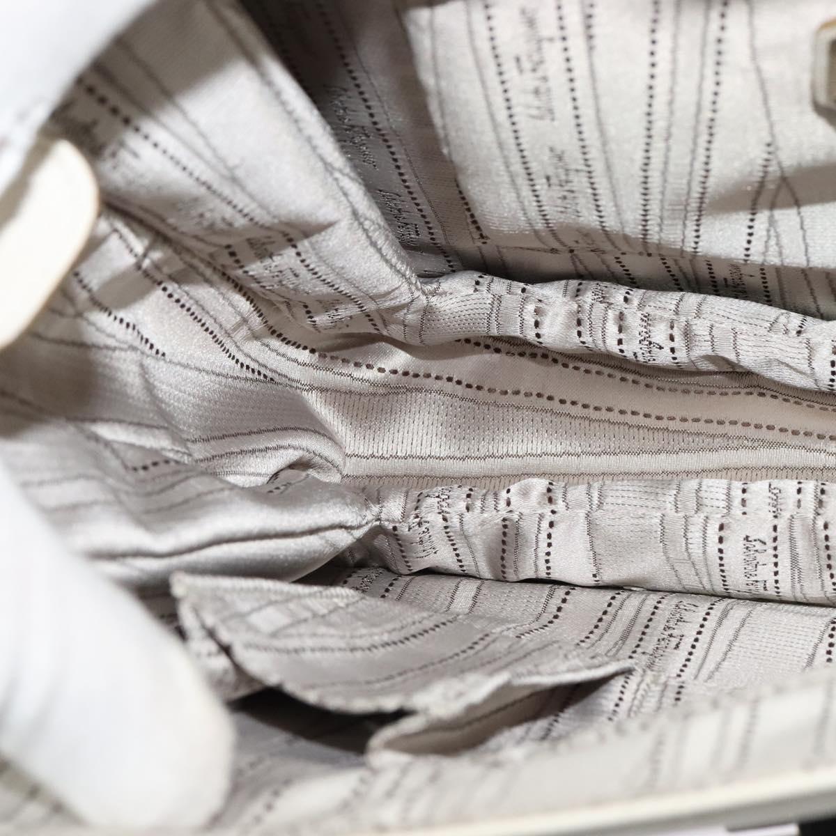 Salvatore Ferragamo Gancini Hand Bag Leather 2way White Silver Auth 117671