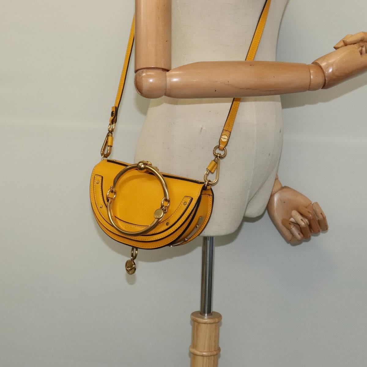 Chloe Nile Minaudière Hand Bag Leather 2way Yellow Gold Auth 117672