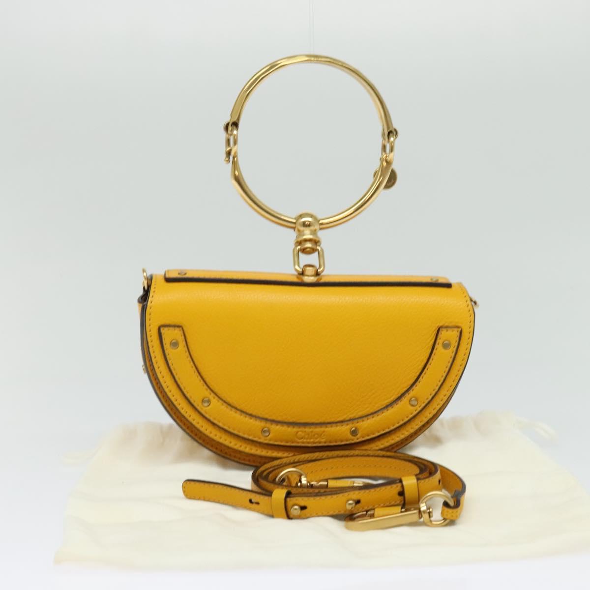Chloe Nile Minaudière Hand Bag Leather 2way Yellow Gold Auth 117672