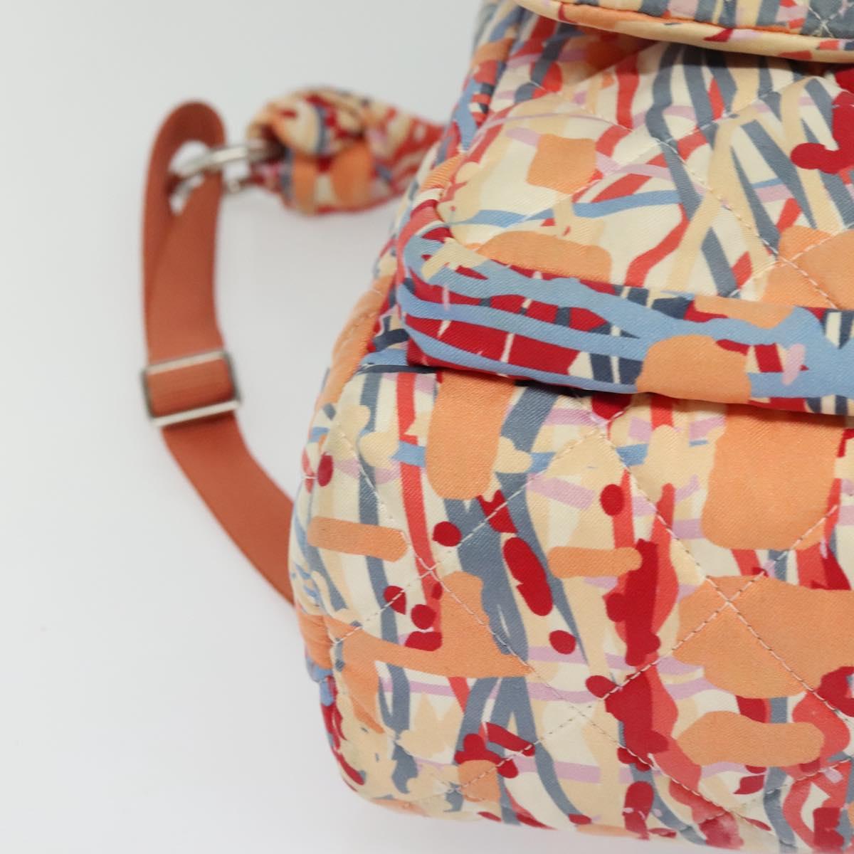 CHANEL Matelasse Backpack Cotton Orange Silver CC Auth 117675