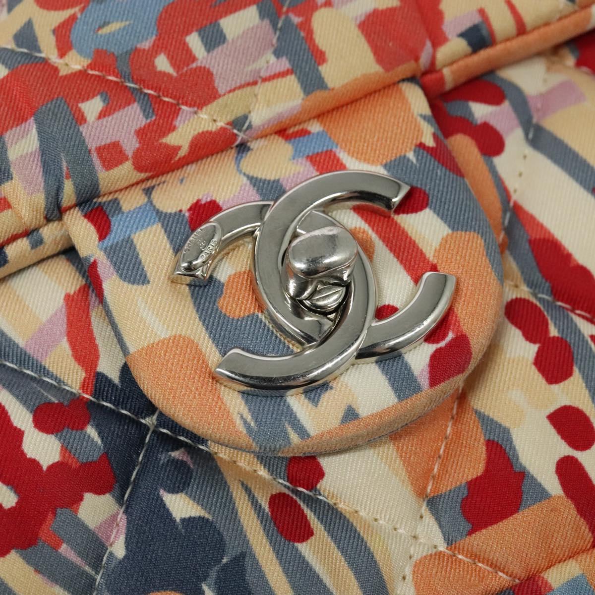 CHANEL Matelasse Backpack Cotton Orange Silver CC Auth 117675