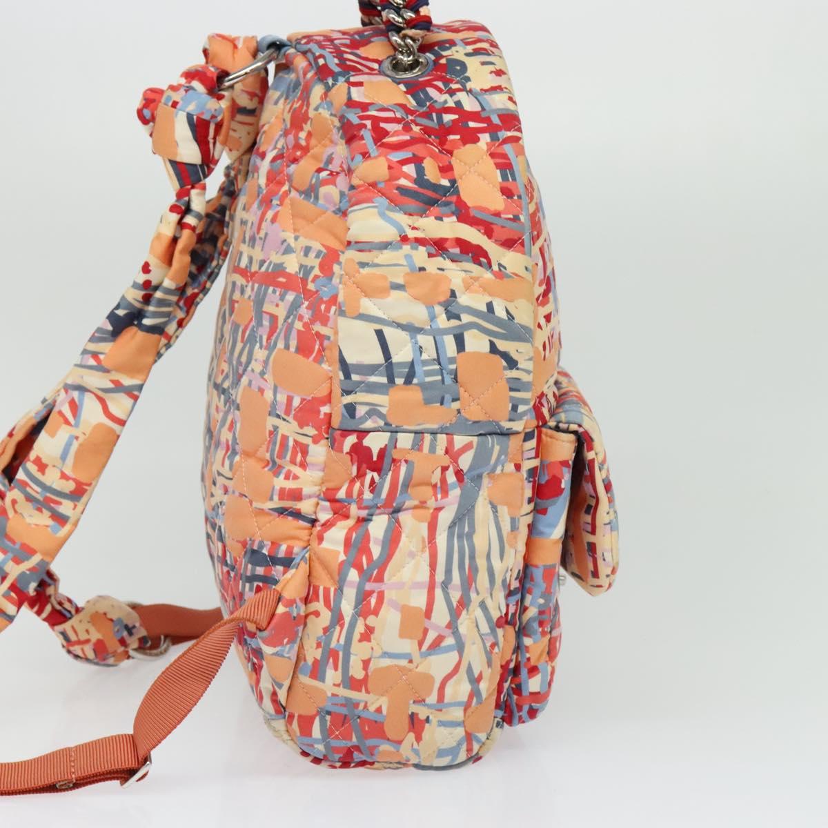 CHANEL Matelasse Backpack Cotton Orange Silver CC Auth 117675