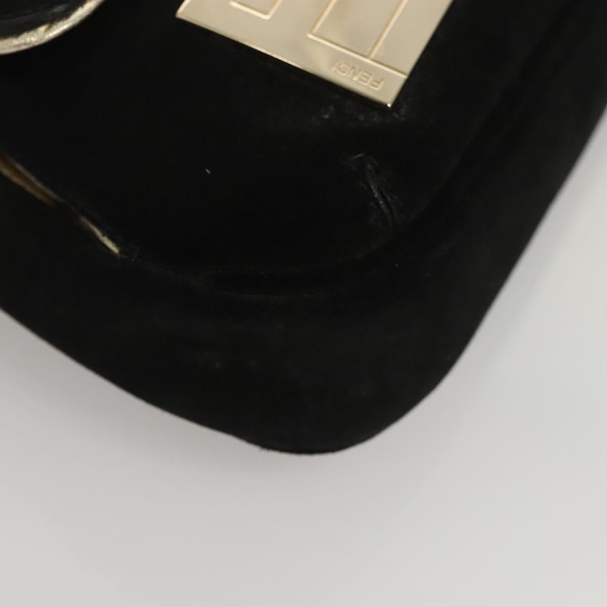 FENDI Zucchino Canvas Shoulder Bag Suede Black Auth 117694
