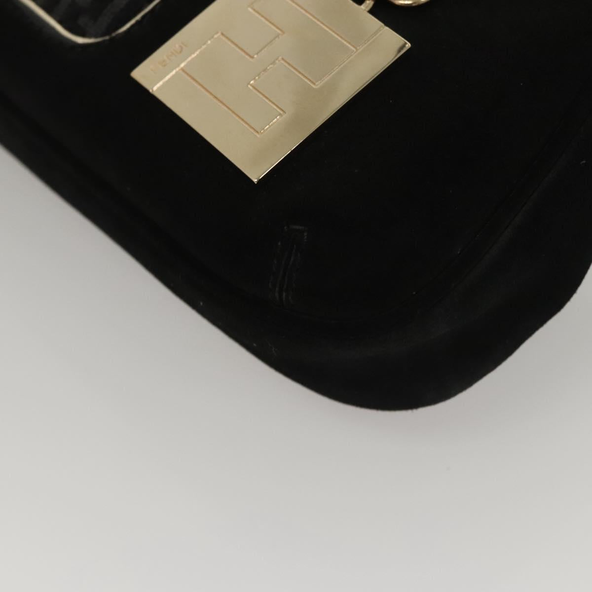 FENDI Zucchino Canvas Shoulder Bag Suede Black Auth 117694