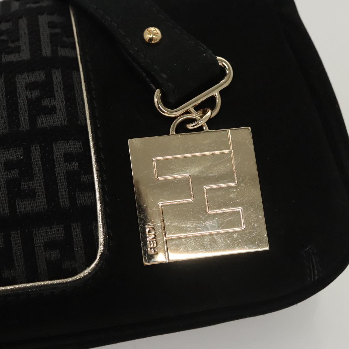 FENDI Zucchino Canvas Shoulder Bag Suede Black Auth 117694