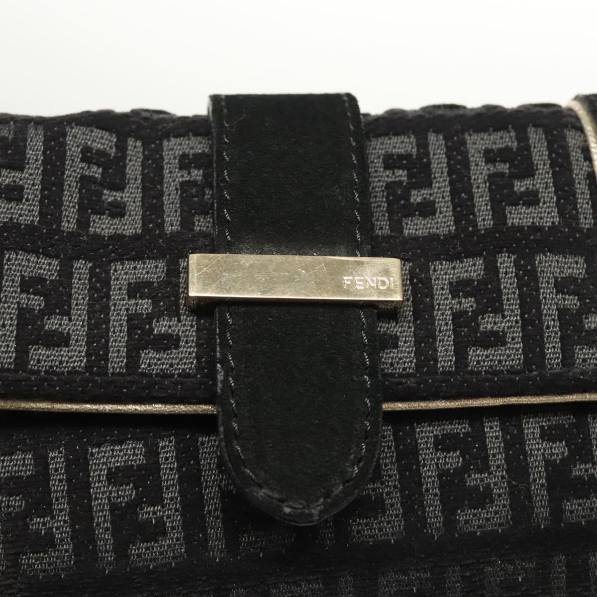 FENDI Zucchino Canvas Shoulder Bag Suede Black Auth 117694