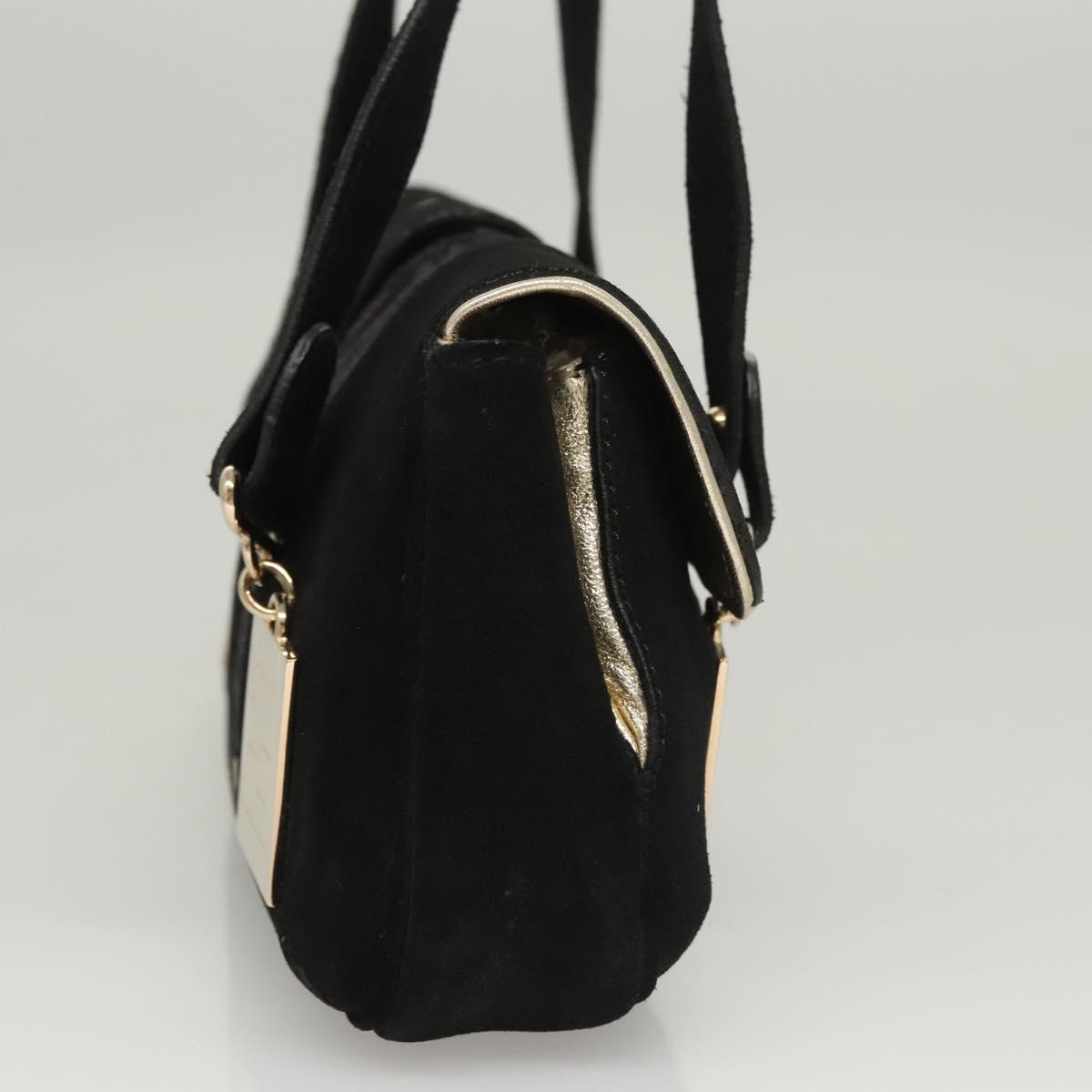 FENDI Zucchino Canvas Shoulder Bag Suede Black Auth 117694