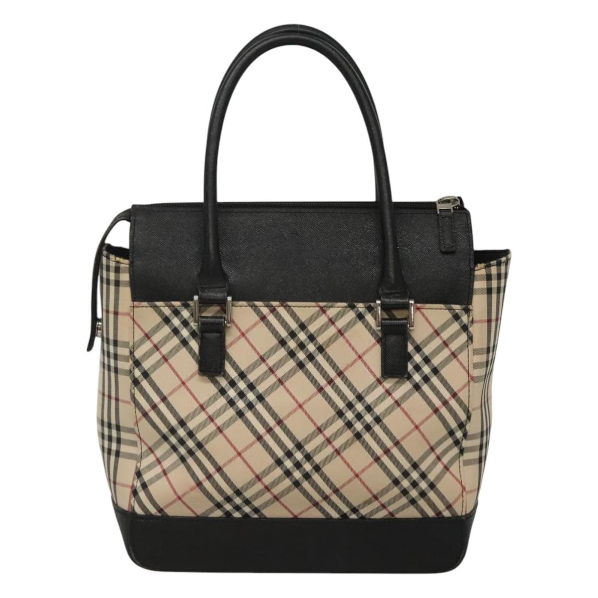 BURBERRY Nova Check Hand Bag Canvas Beige Black Auth 117701