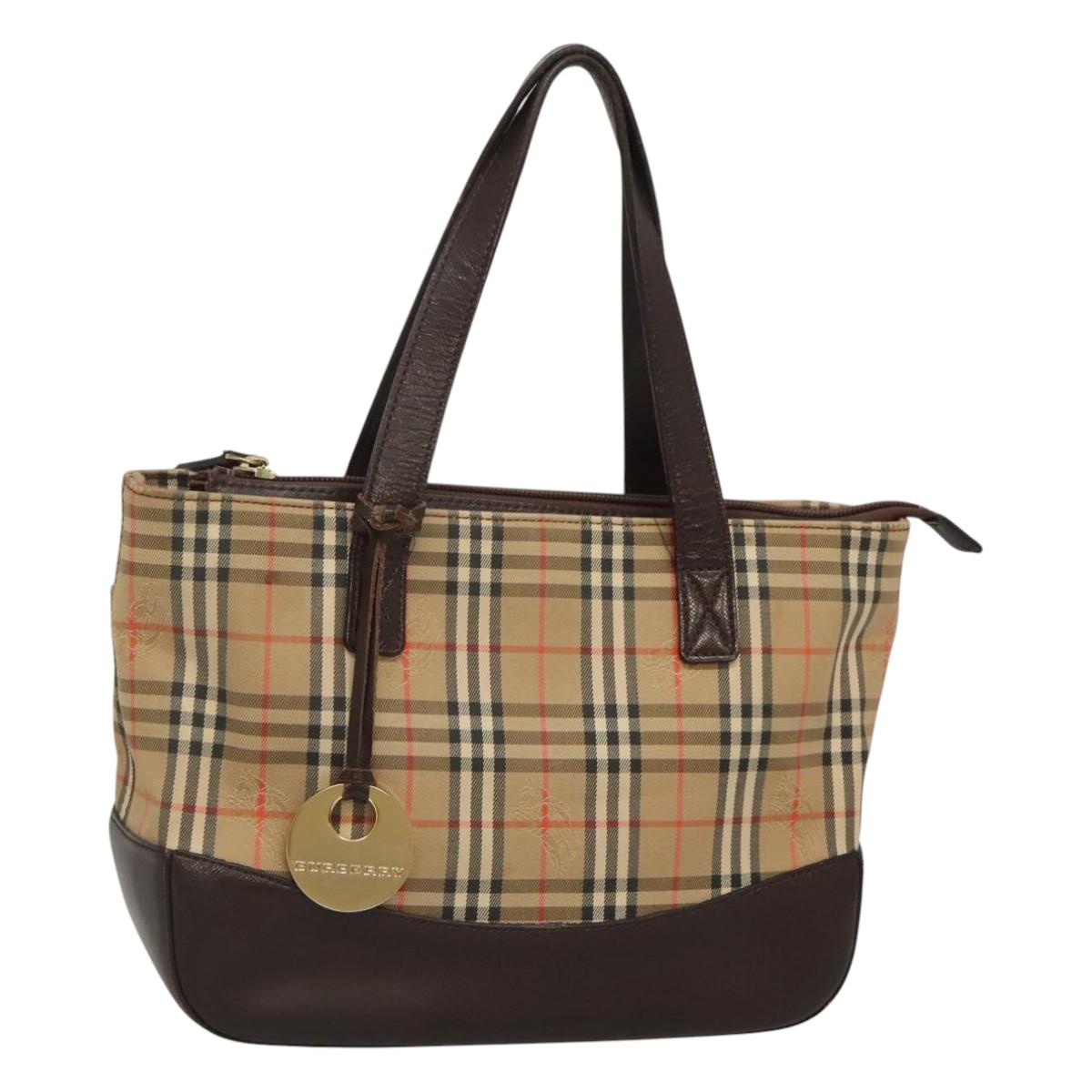 BURBERRY Nova Check Hand Bag Canvas Beige Brown Auth 117714