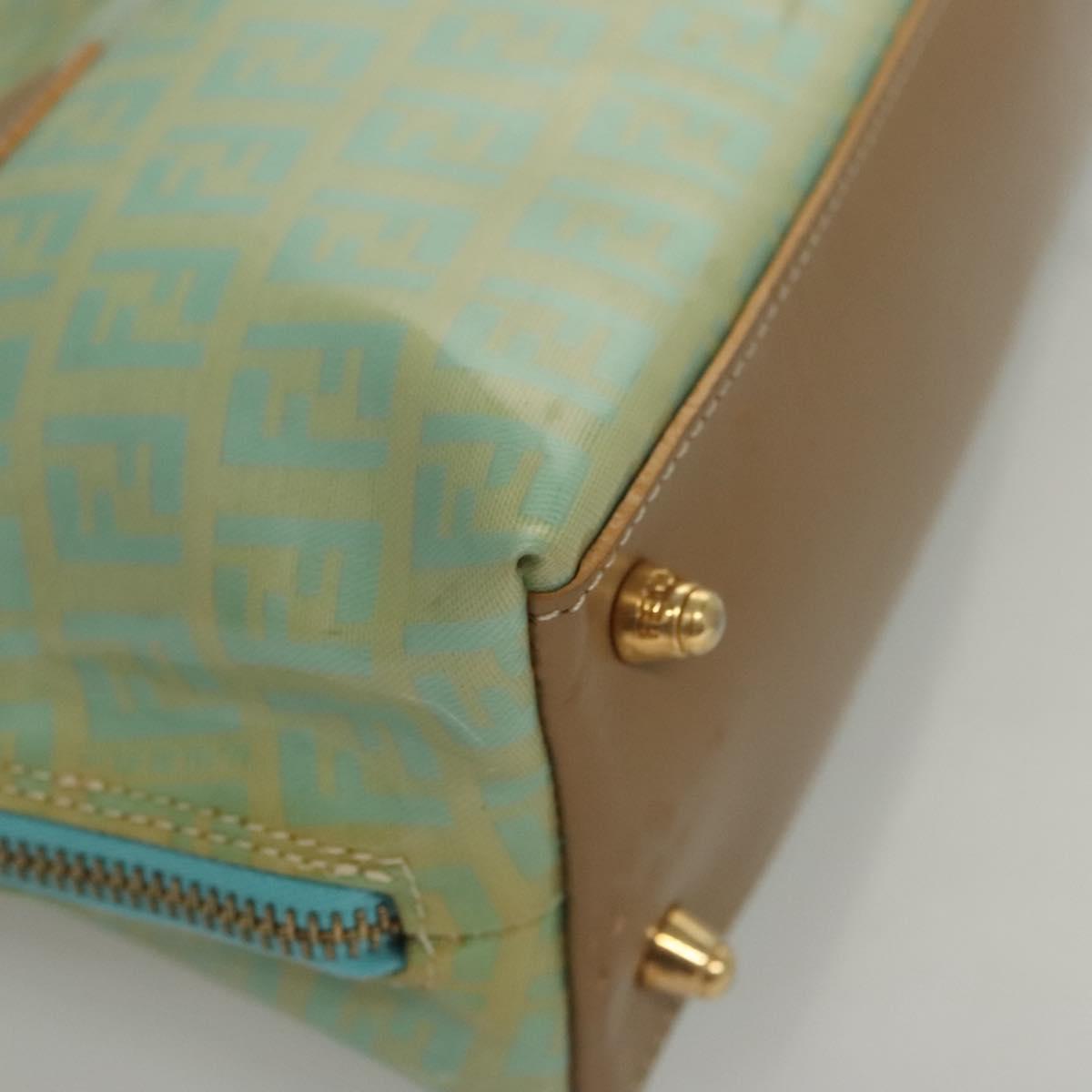 FENDI Zucchino Canvas Hand Bag Enamel Light Blue Gold Auth 117743