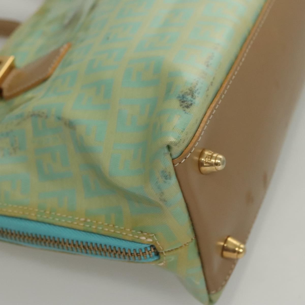 FENDI Zucchino Canvas Hand Bag Enamel Light Blue Gold Auth 117743