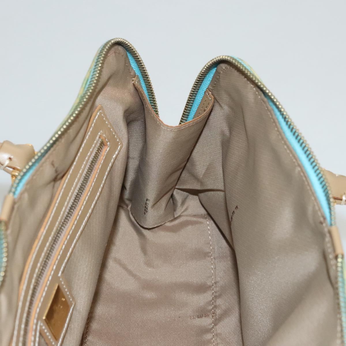 FENDI Zucchino Canvas Hand Bag Enamel Light Blue Gold Auth 117743