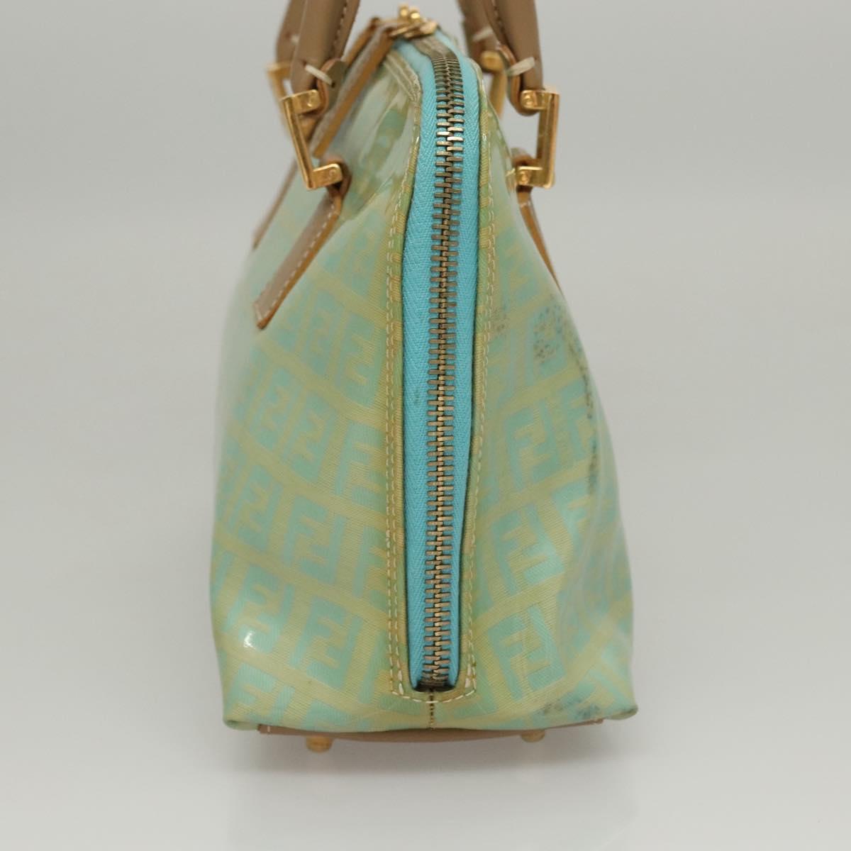 FENDI Zucchino Canvas Hand Bag Enamel Light Blue Gold Auth 117743