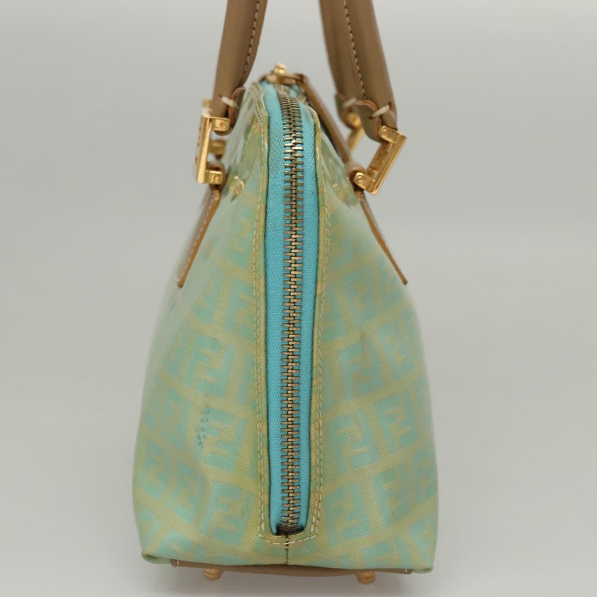 FENDI Zucchino Canvas Hand Bag Enamel Light Blue Gold Auth 117743