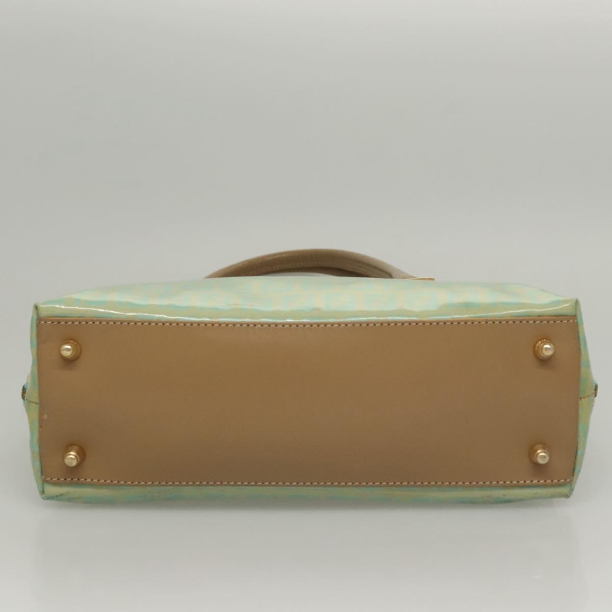 FENDI Zucchino Canvas Hand Bag Enamel Light Blue Gold Auth 117743