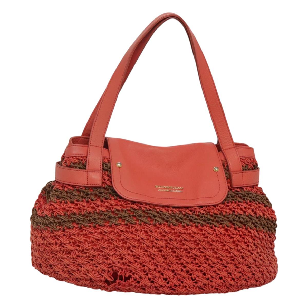 BURBERRY Blue Label Tote Bag Raffia Orange Auth 117747