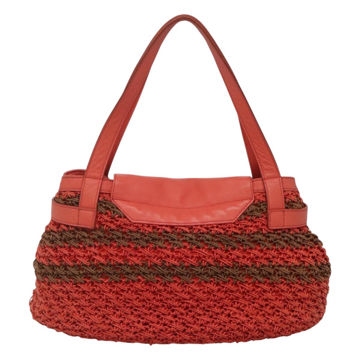 BURBERRY Blue Label Tote Bag Raffia Orange Auth 117747