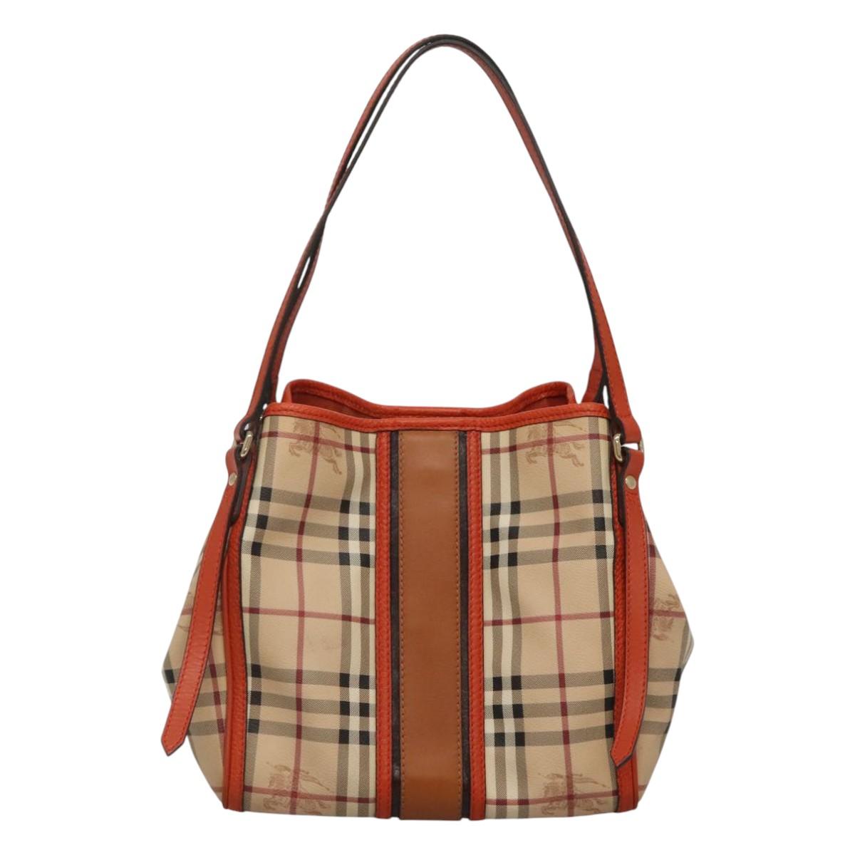 BURBERRY Nova Check Tote Bag PVC Leather Beige Brown Auth 117753