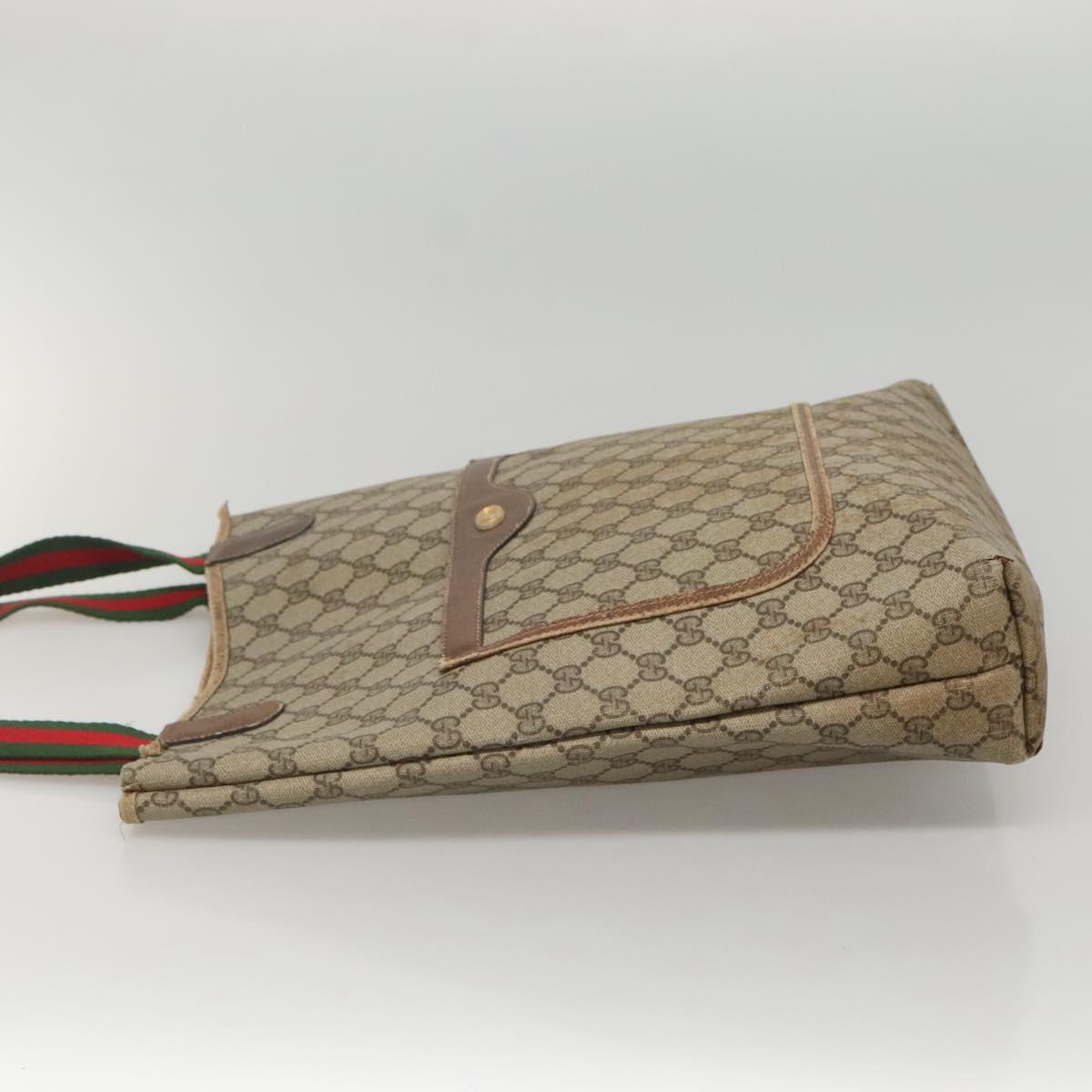 GUCCI GG Supreme Web Sherry Line Tote Bag PVC Beige Green Red Auth 117760