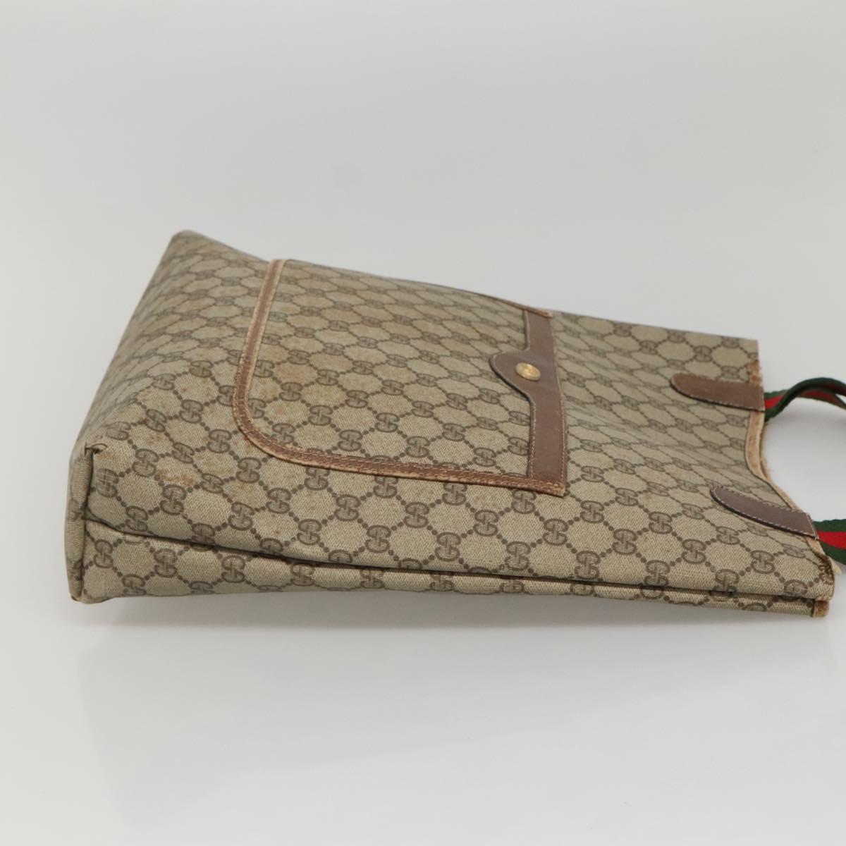GUCCI GG Supreme Web Sherry Line Tote Bag PVC Beige Green Red Auth 117760