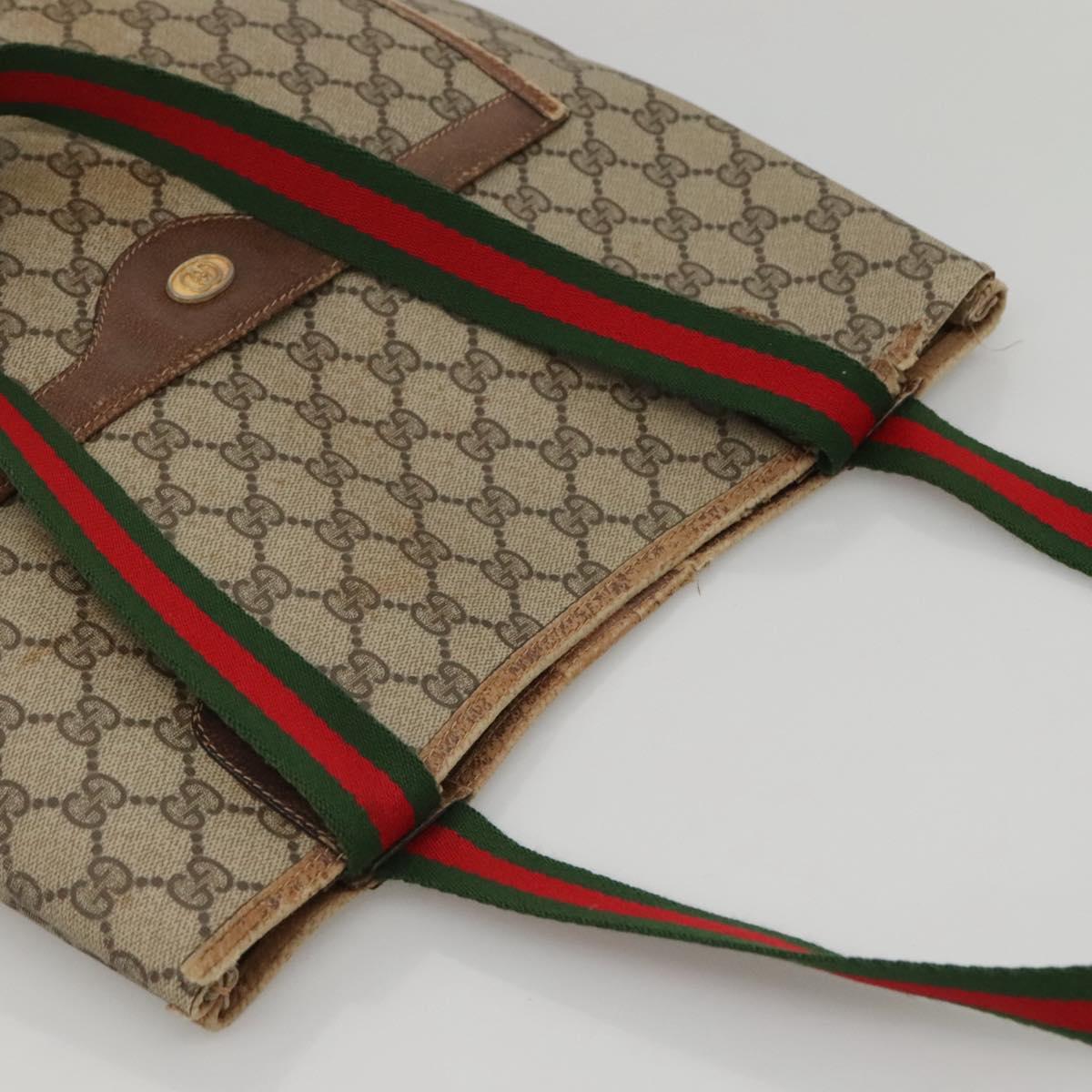 GUCCI GG Supreme Web Sherry Line Tote Bag PVC Beige Green Red Auth 117760