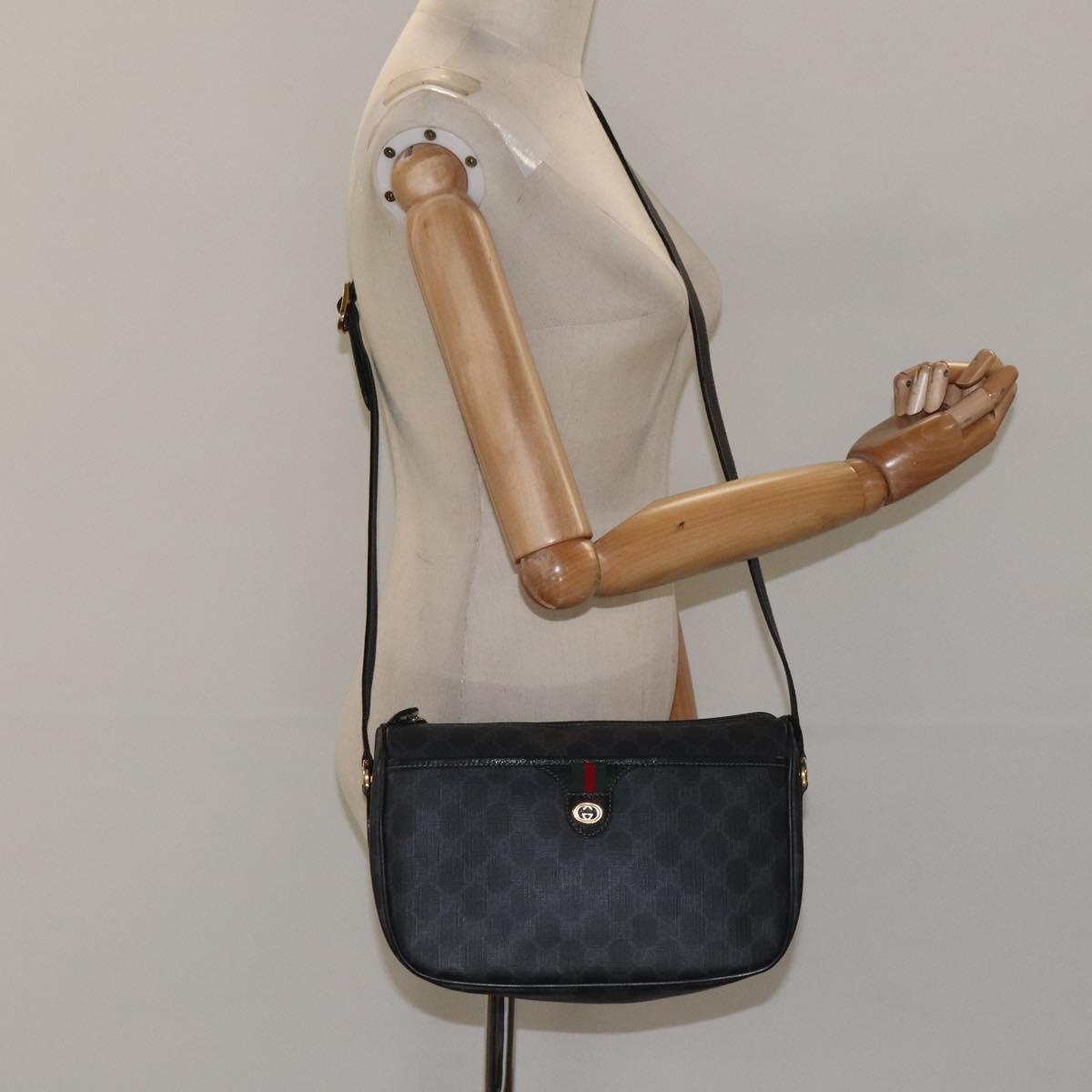 GUCCI GG Supreme Web Sherry Line Shoulder Bag PVC Black 89 02 077 Auth 117764