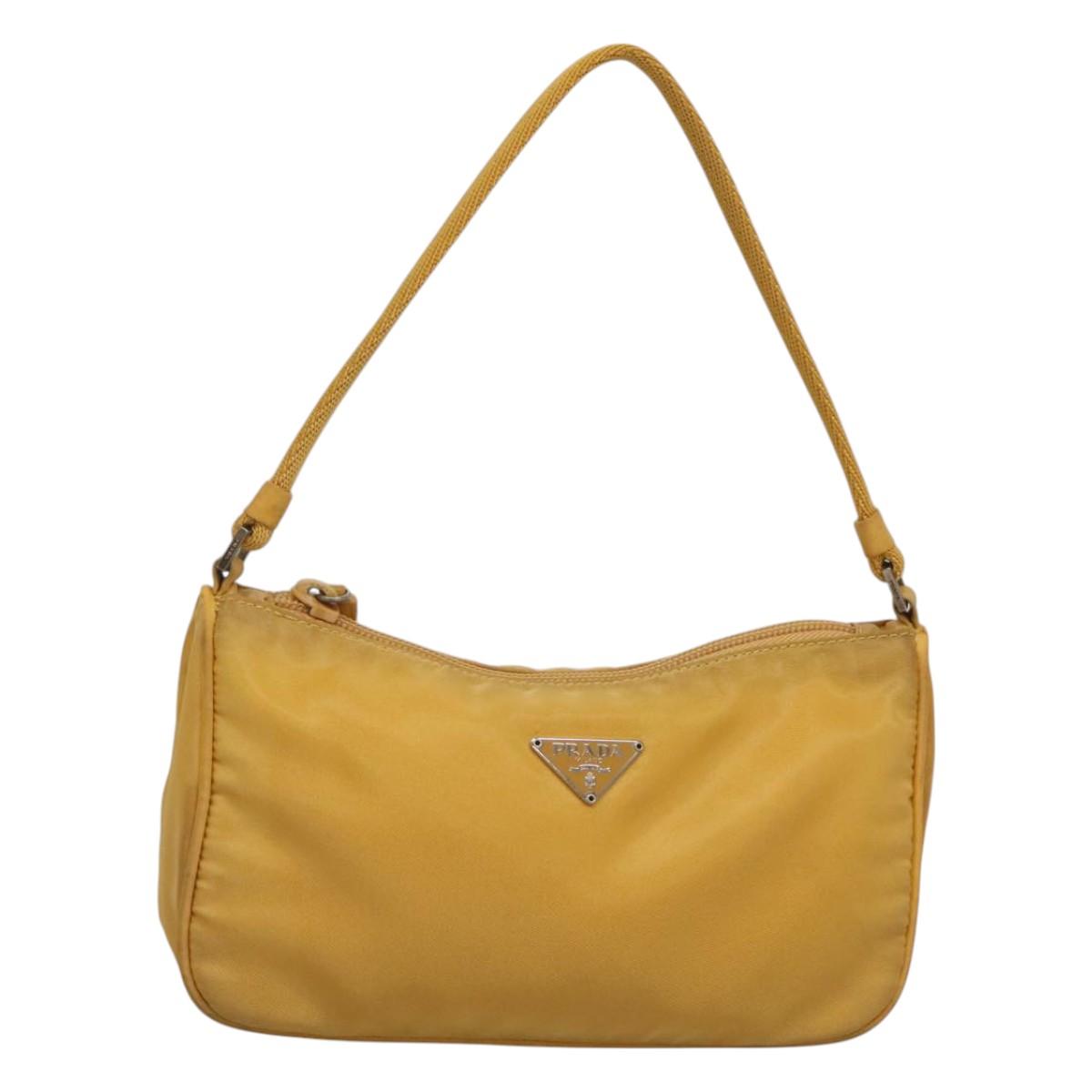 PRADA Accessory Pouch Nylon Yellow Auth 117775