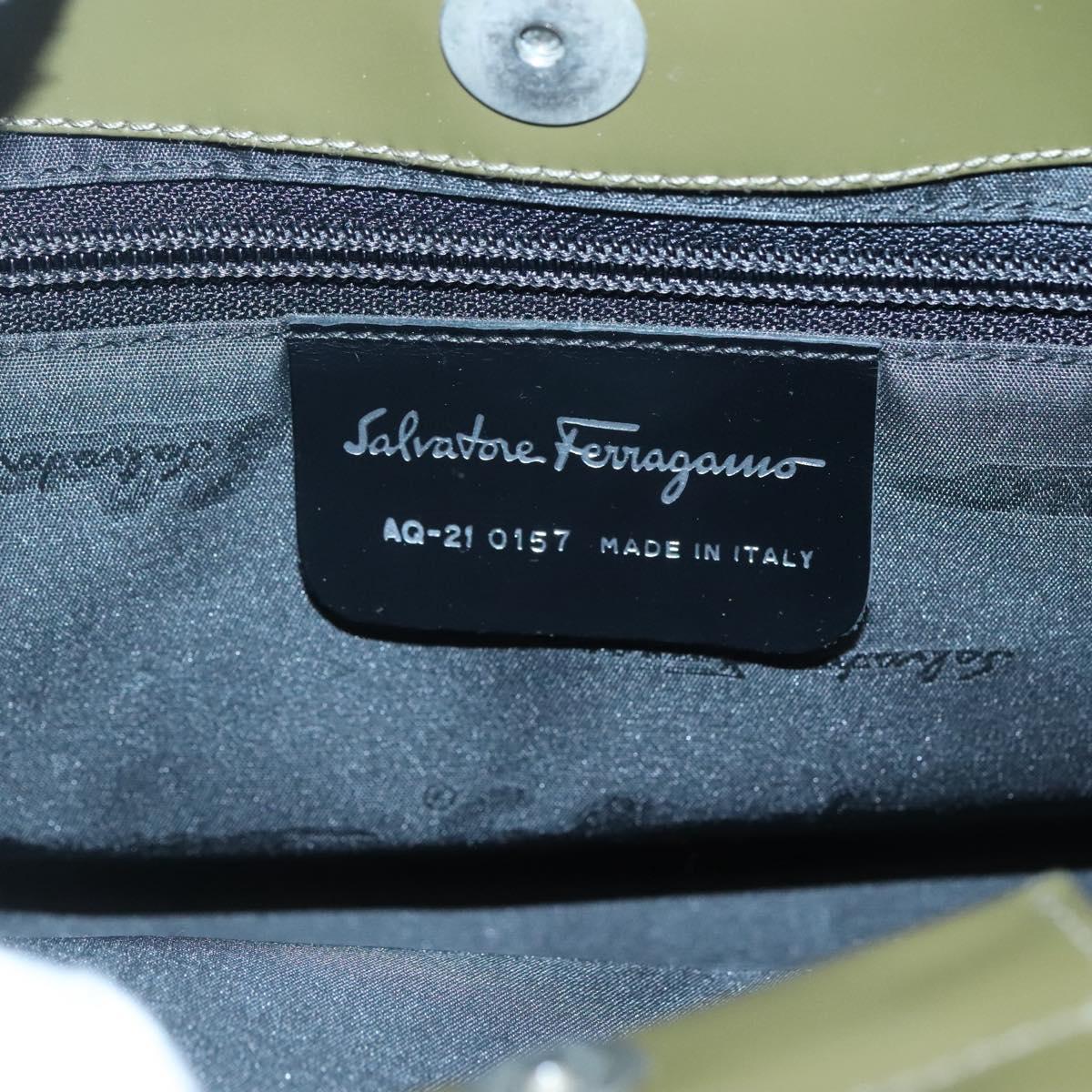 Salvatore Ferragamo Gancini Shoulder Bag Canvas Khaki Auth 117786