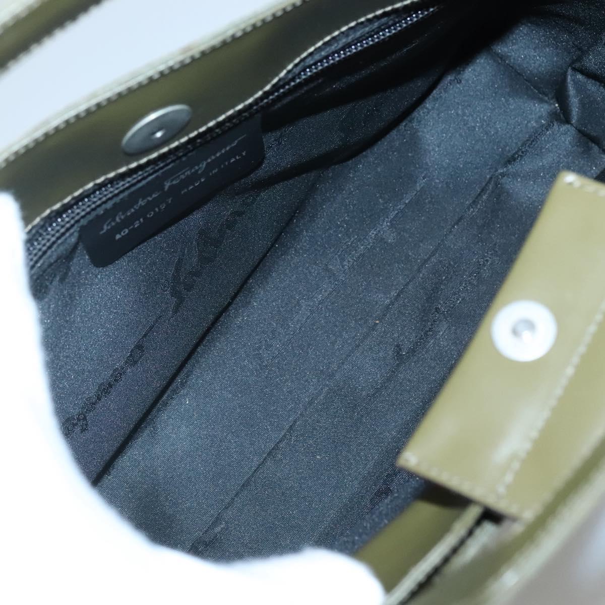 Salvatore Ferragamo Gancini Shoulder Bag Canvas Khaki Auth 117786