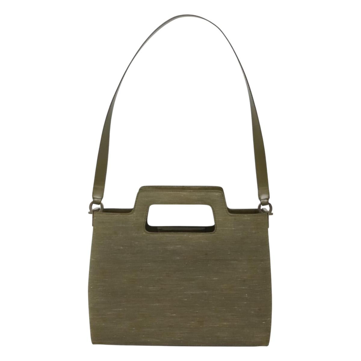 Salvatore Ferragamo Gancini Shoulder Bag Canvas Khaki Auth 117786
