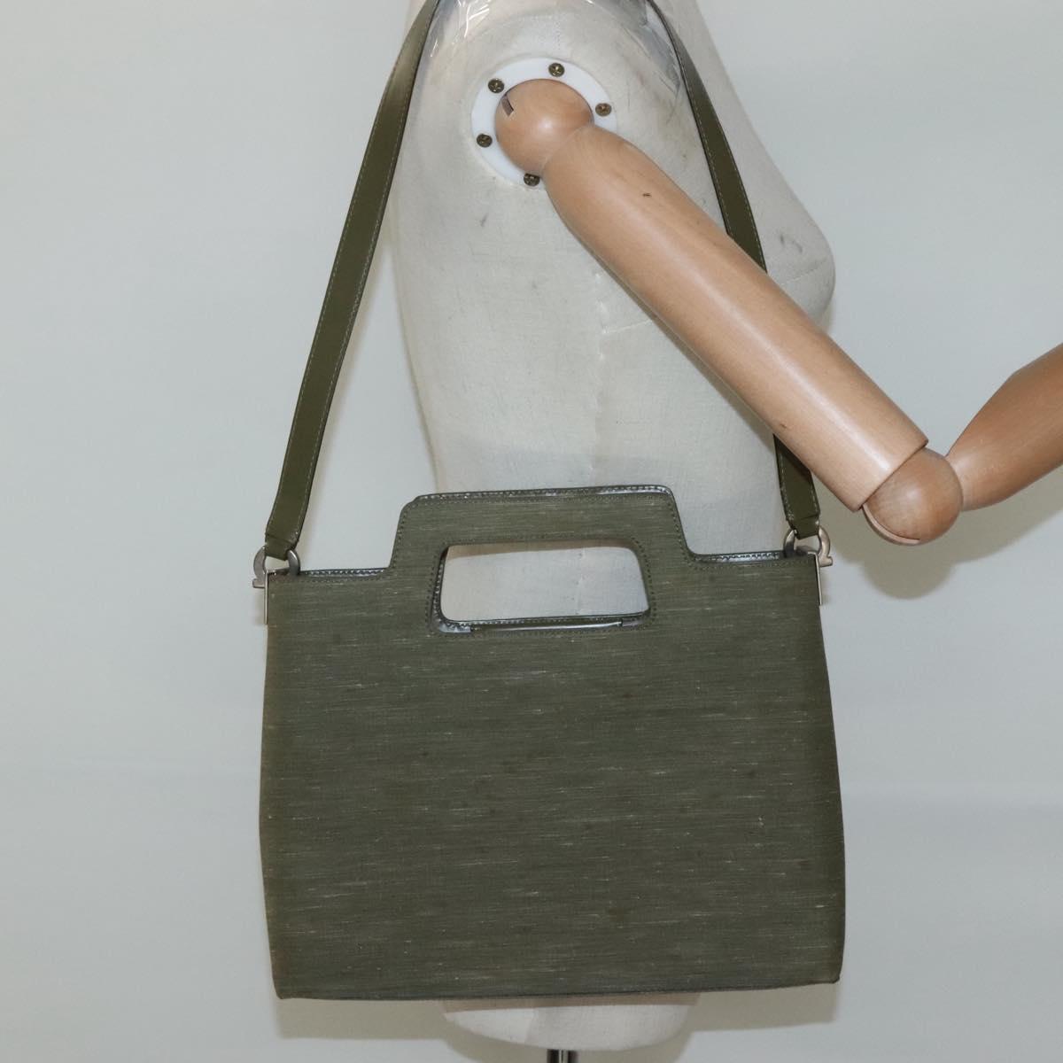 Salvatore Ferragamo Gancini Shoulder Bag Canvas Khaki Auth 117786