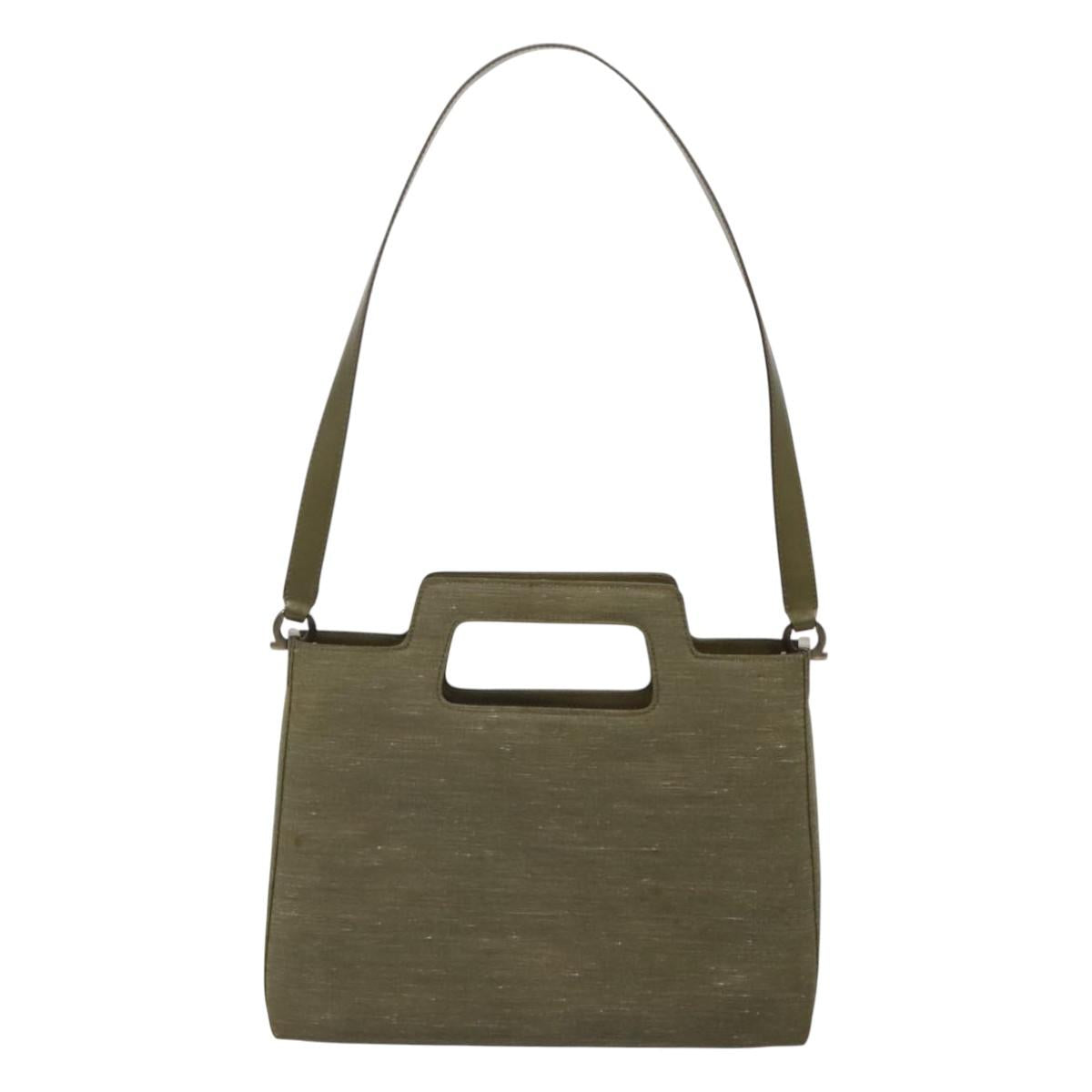 Salvatore Ferragamo Gancini Shoulder Bag Canvas Khaki Auth 117786