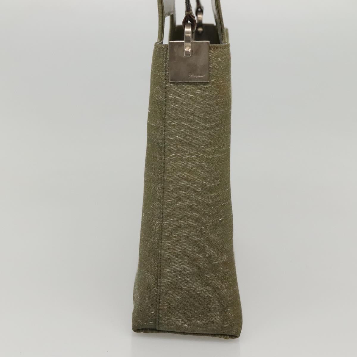 Salvatore Ferragamo Gancini Shoulder Bag Canvas Khaki Auth 117786