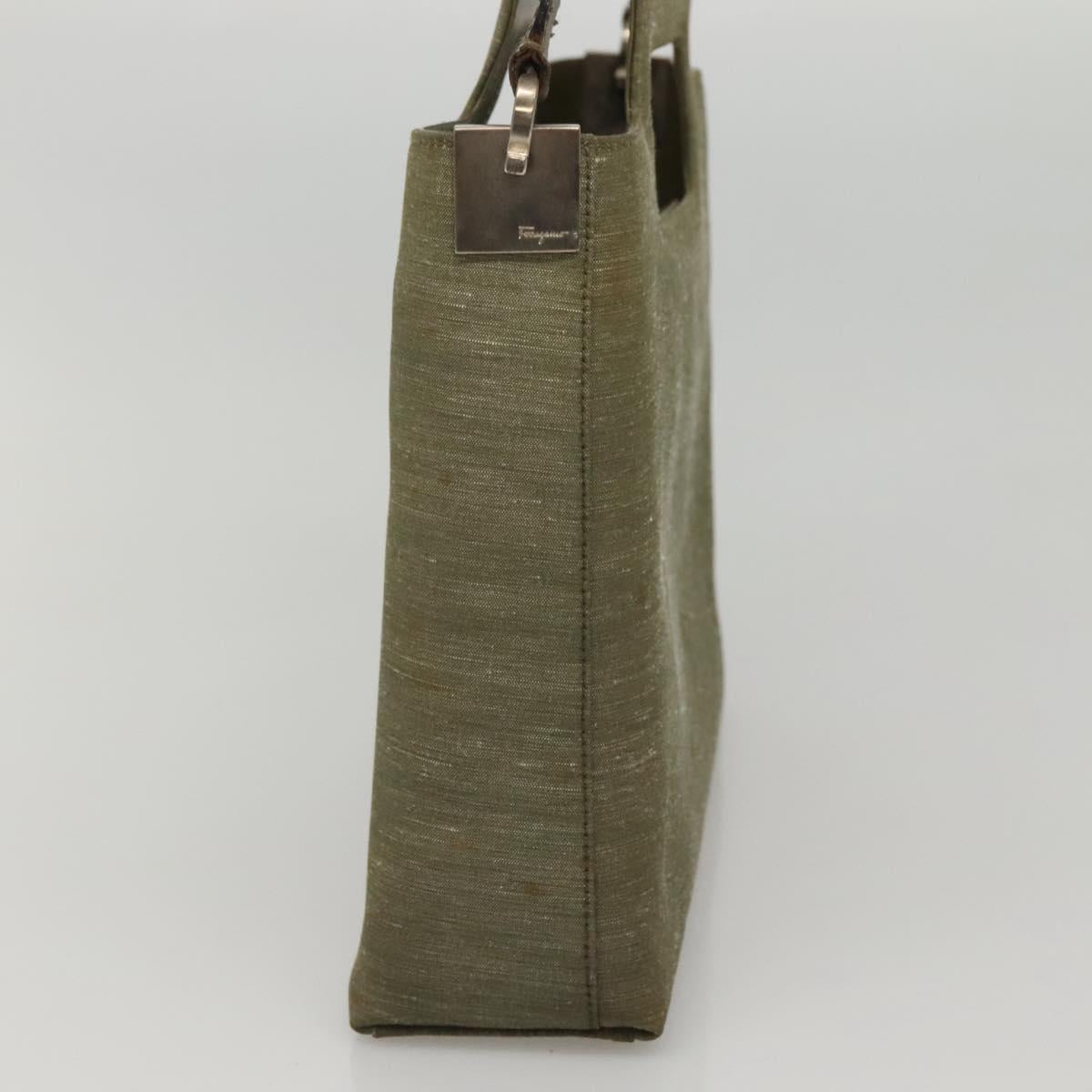 Salvatore Ferragamo Gancini Shoulder Bag Canvas Khaki Auth 117786