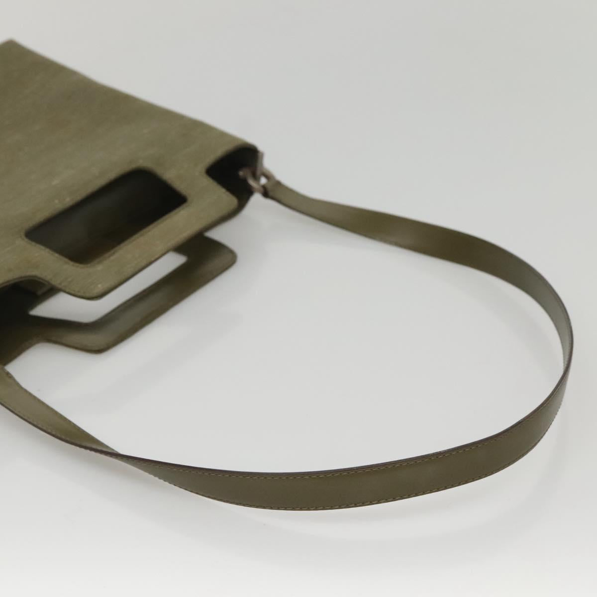 Salvatore Ferragamo Gancini Shoulder Bag Canvas Khaki Auth 117786