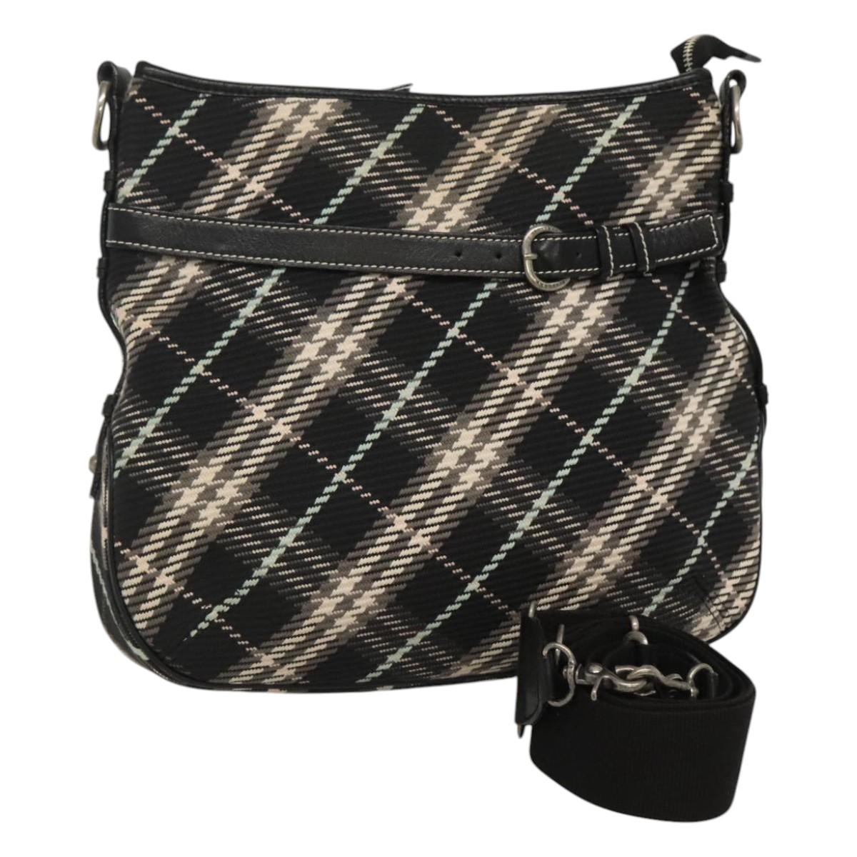 BURBERRY Nova Check Blue Label Shoulder Bag Wool Black Silver Auth 117790