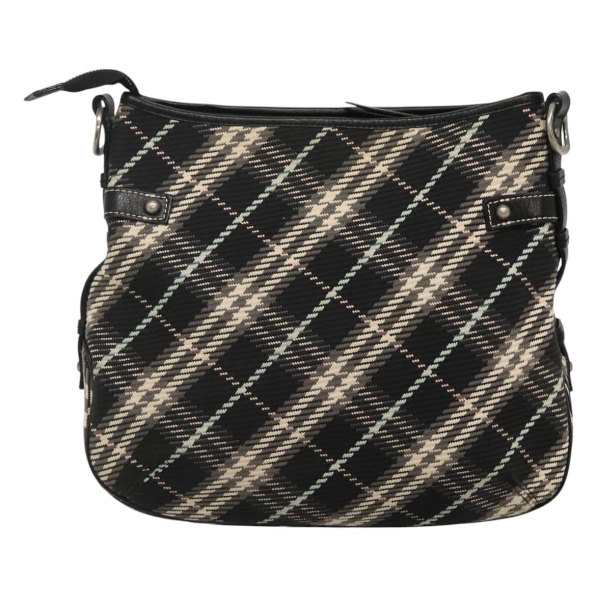 BURBERRY Nova Check Blue Label Shoulder Bag Wool Black Silver Auth 117790