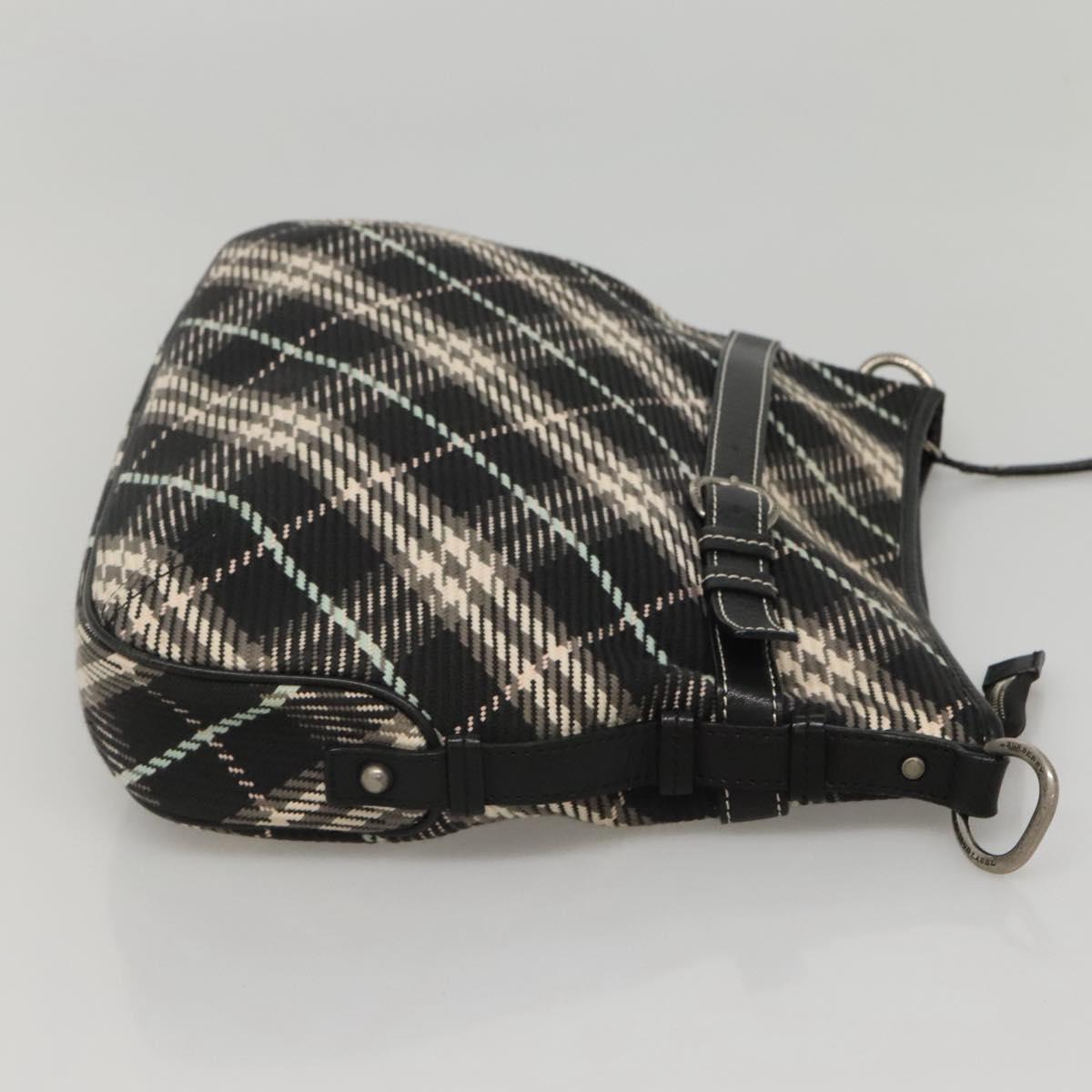 BURBERRY Nova Check Blue Label Shoulder Bag Wool Black Silver Auth 117790
