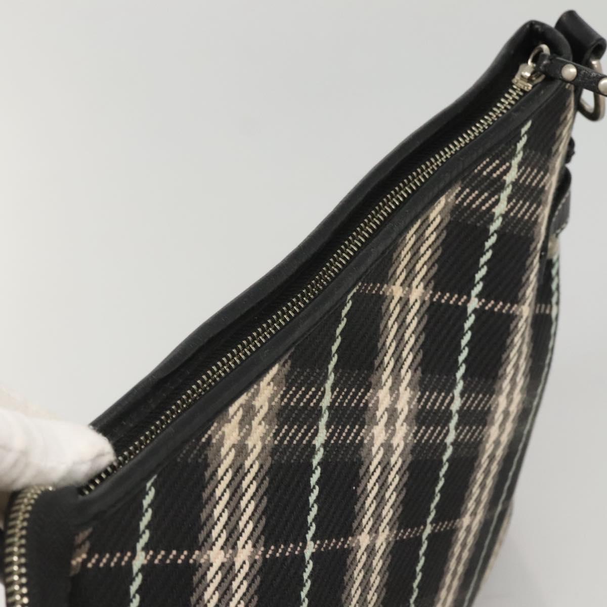 BURBERRY Nova Check Blue Label Shoulder Bag Wool Black Silver Auth 117790