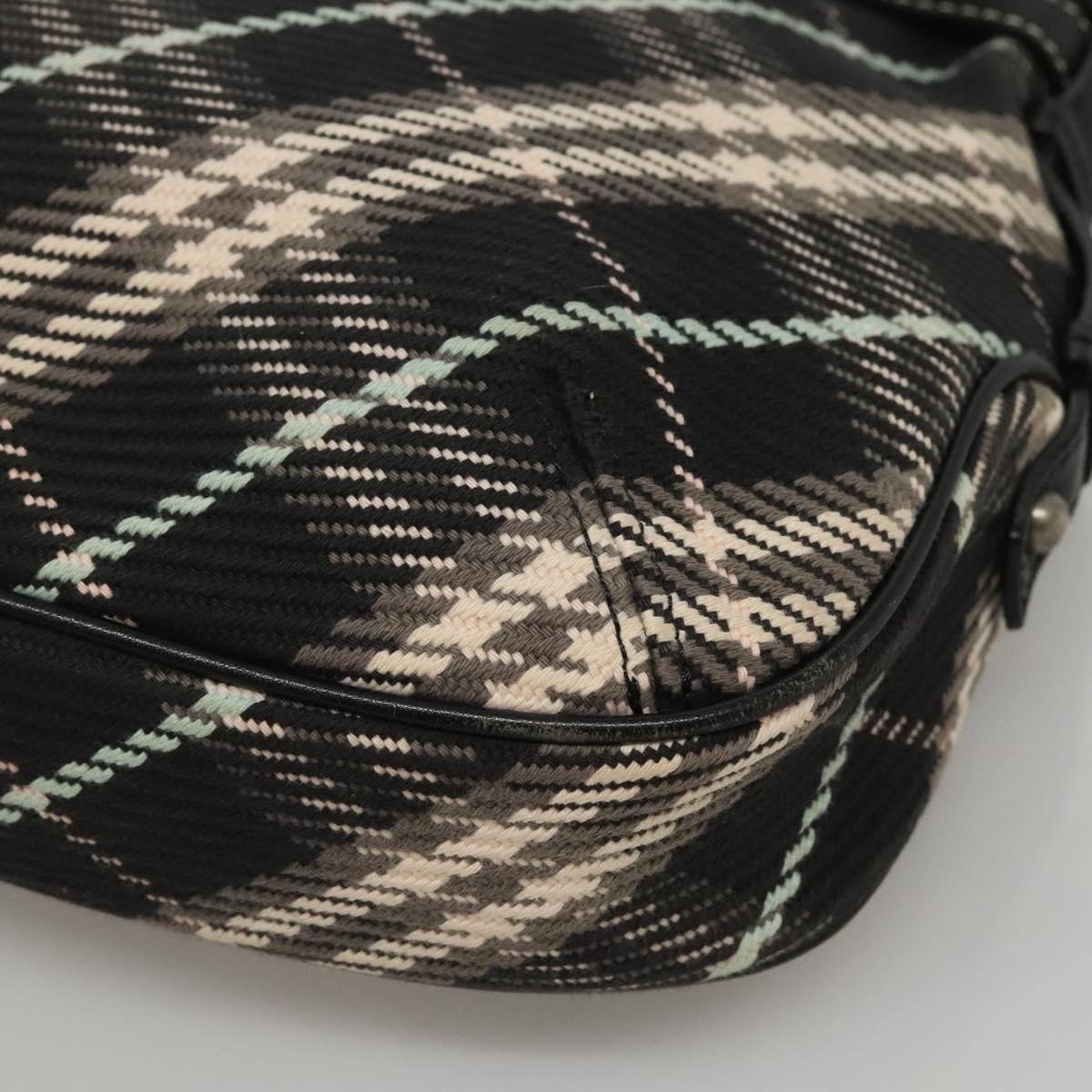 BURBERRY Nova Check Blue Label Shoulder Bag Wool Black Silver Auth 117790