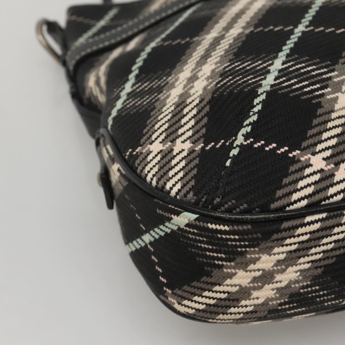 BURBERRY Nova Check Blue Label Shoulder Bag Wool Black Silver Auth 117790
