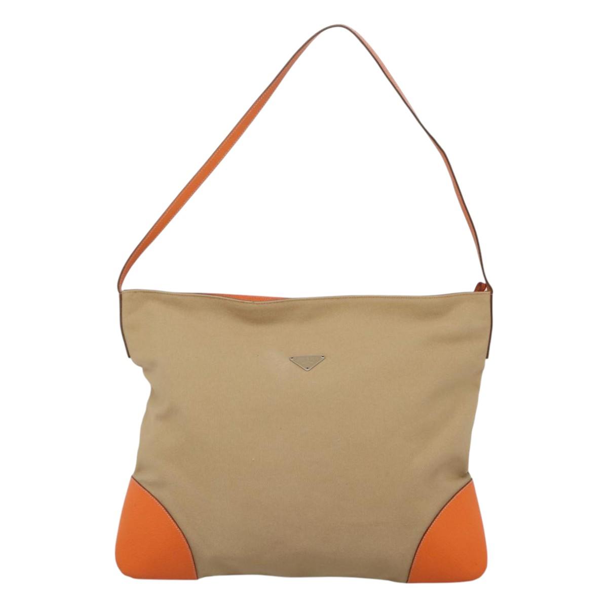 PRADA Tote Bag Canvas Beige Silver Auth 117799