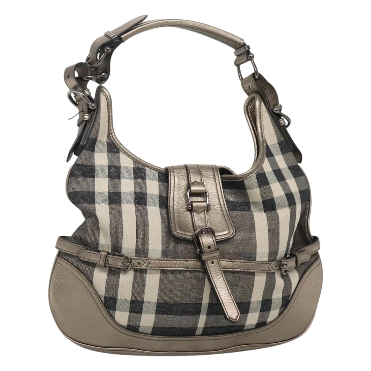 BURBERRY Nova Check Shoulder Bag Canvas Gray Auth 117804