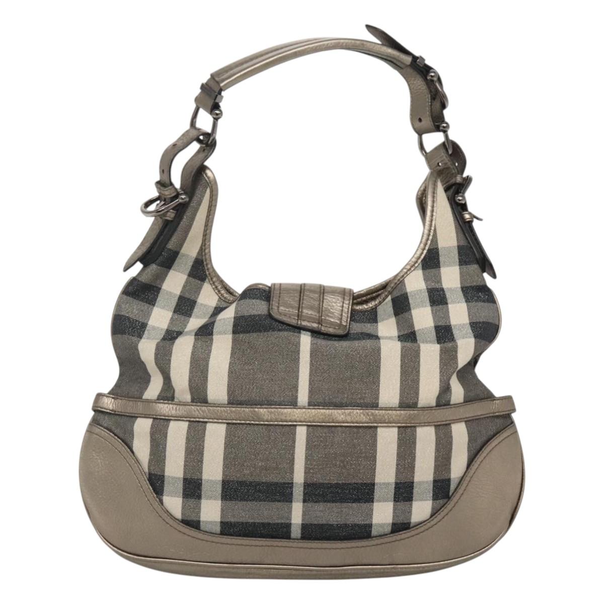 BURBERRY Nova Check Shoulder Bag Canvas Gray Auth 117804