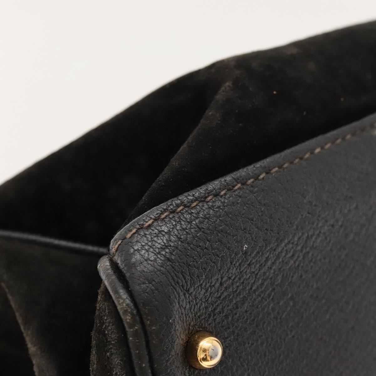 GUCCI Bamboo Hand Bag Suede 2way Black Gold 002 123 0322 Auth 117824